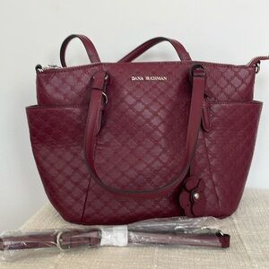 Dana Buchanan leather tote. 14 inches wide , 10 inches high depth is 5 inches .